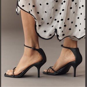 Reformation Gigi Strappy Mid Heel Sandal in Black Leather